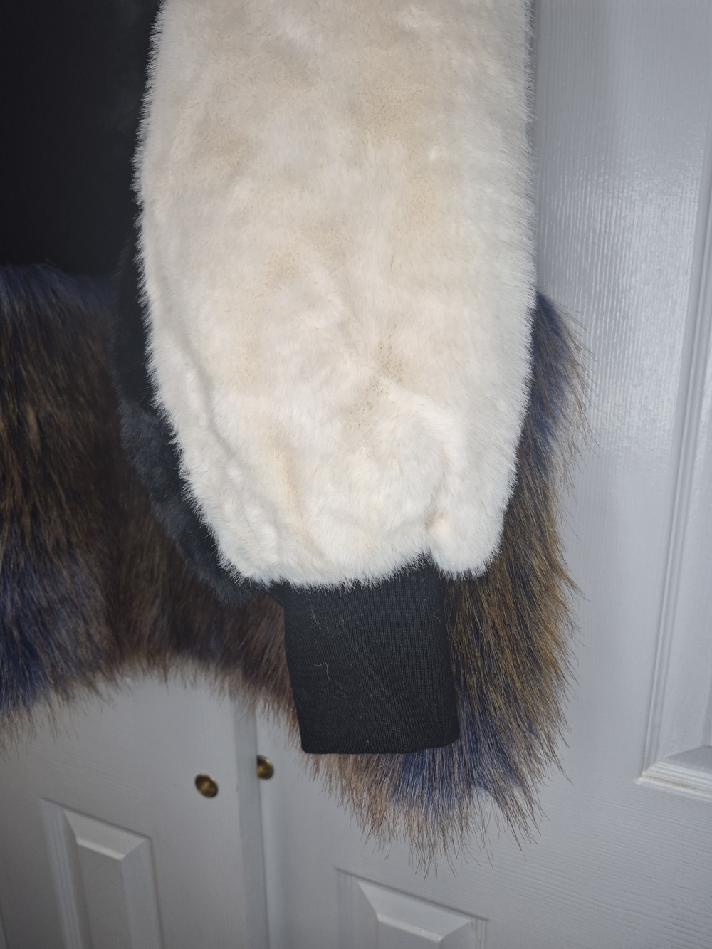 Mixed-Texture Teddy Jacket in Black, White & Tan - Picture 8 of 8